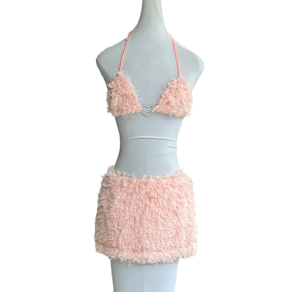 SHEIN ICON Tie Backless Fuzzy Halter Top and Bodycon Skort Size M New EU…